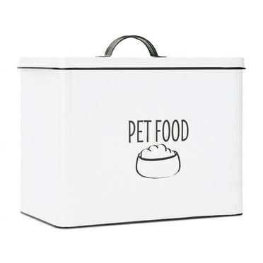 Outshine White Farmhouse Pet Food Bin - Can Be Personalized | Airtight Pet Food Storage Container with Lid | Powder Coated Carbon Steel | Cute Pet Food and Treat Canister | Gift for Dogs and Owners