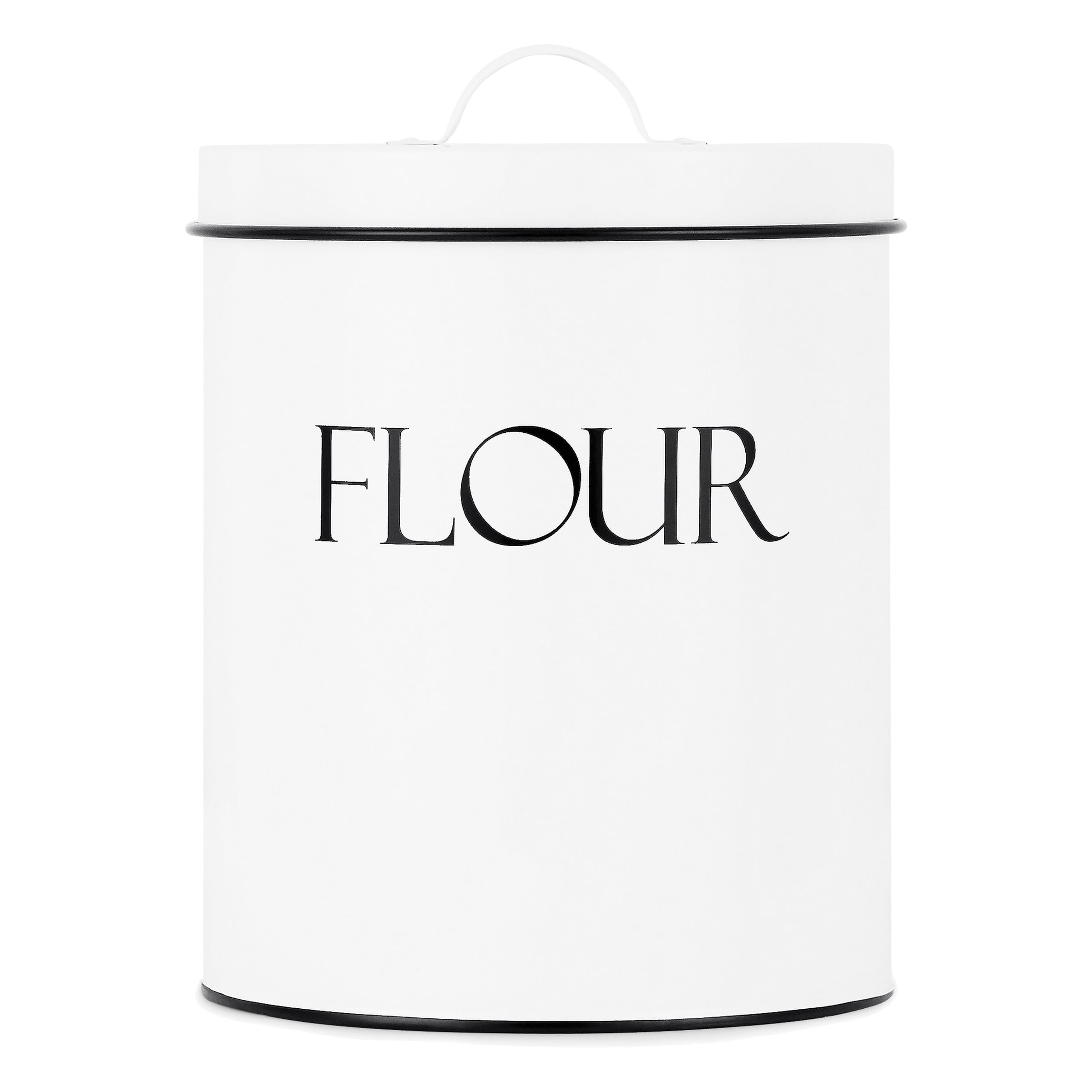 Outshine White Vintage Farmhouse Flour Canister with Lid Chic Metal Tin Flour Container and