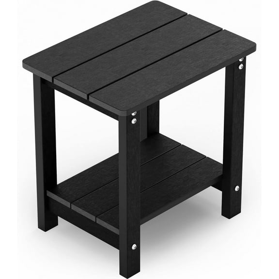 Outside Adirondack Square Side Table, Weather Resistant Patio Table Double Layers-Black