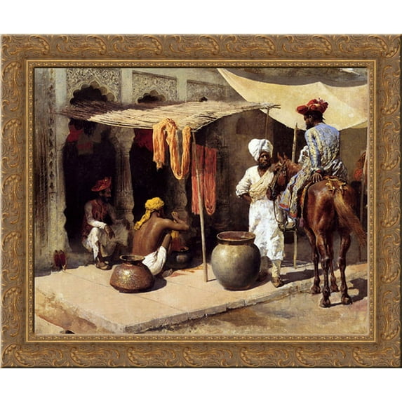 Outside An Indian Dye House 23x20 Gold Ornate Wood Framed Canvas Art by Weeks, Edwin Lord