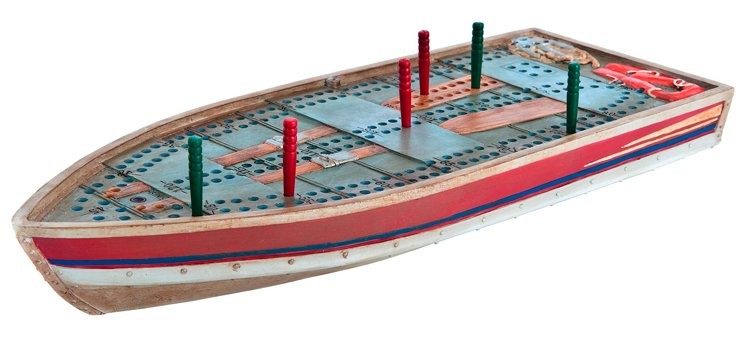 Hand-Painted Tin Boat Cribbage Board - Portable Game Board With Storage, Perfect For Camping & Family Game Nights
