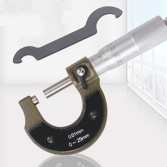 Outside Micrometer 0-25mm With 0.01mm Graduations, Carbide Steel External Caliper for DIAL Card, Matt Chrome Finish, Secure Lock, Enameled Frame, 2-Pack Set