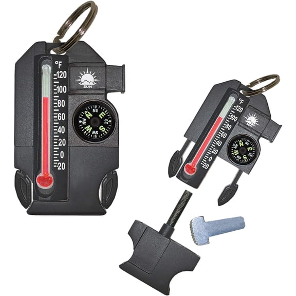 Outsider - 4-in-1 Survival Multi-Tool | Compass, Thermometer, Whistle, and Fire Starter in a Compact Zipper Pull | Outdoor Gadget for Backpacking, Camping, or Survival Situations