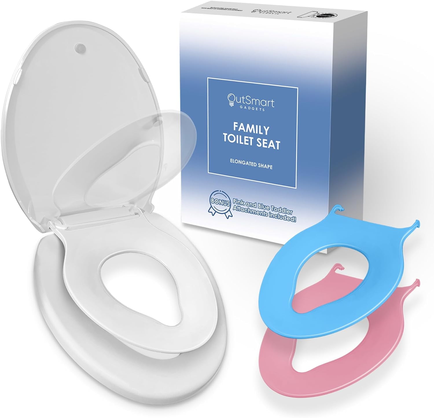 Outsmart Gadgets Elongated Family Toilet Seat with BuiltIn Toddler