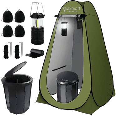 Outsmart Gadgets Outdoor Portable Toilet Set for Adults with Camping Night Lantern, Folding XL Toilet, Pop Up Privacy Tent and Carry Bags, Multipurpose Potty, Washable and Foldable for RV Travel