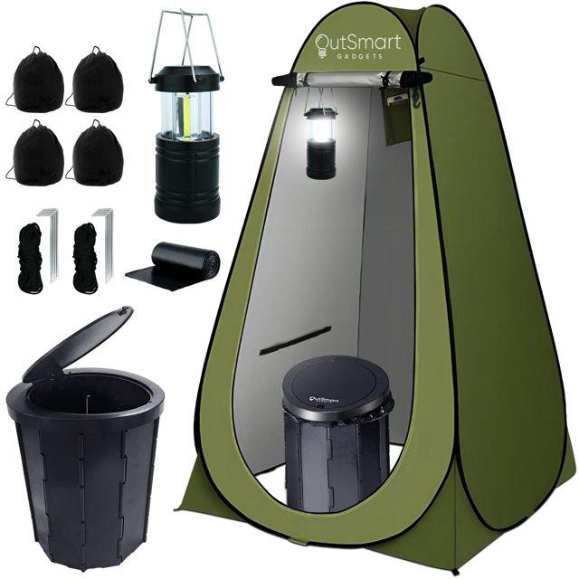 Outsmart Gadgets Portable XL Toilet Set with Privacy Tent & LED Lantern