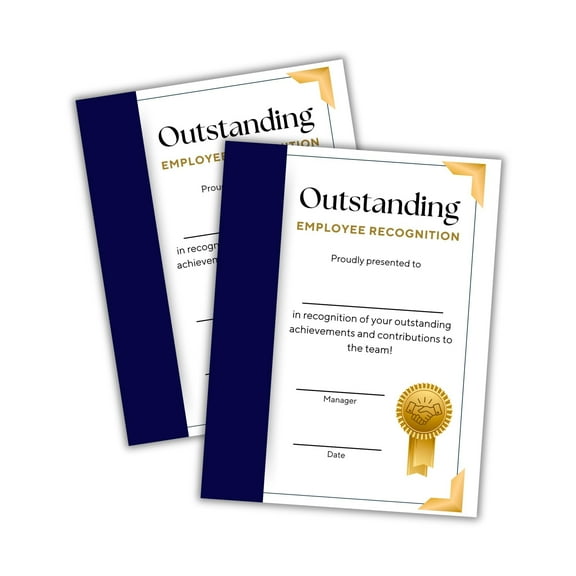 Outstanding Employee Certificate of Achievement Award 30pk 8.5x11 Blue and Gold Recognition Service Office Corporate Fill in Blank Document Frame