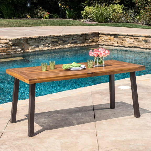 Outstanding Modern Industrial Dining Table With Wood Deck And Metal Structure, Weather-, 69" H X 33.14" W 30.26" H, 60.59 Lb Graceful Weather- For Outdoor Indoor Enjoyment,