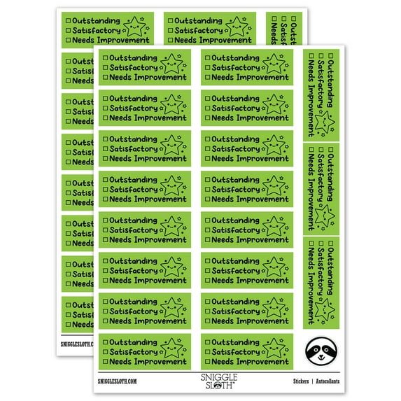 Outstanding Satisfactory Needs Improvement Teacher Student School Sticker Set - Light Green - Gloss Finish - 2.00" Large