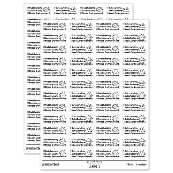Outstanding Satisfactory Needs Improvement Teacher Student School Sticker Set - White - Matte Finish - 1.25" Mini