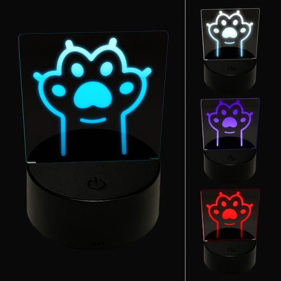 Outstretched Cat Paw Beans LED Night Light Sign 3D Illusion Desk Nightstand Lamp