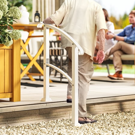 Outsunny 1-3 Step Handrails for Outdoor Steps, Outdoor Stair Railing with Installation Kit, Metal Handrail for Concrete Steps, Porch, Deck, White