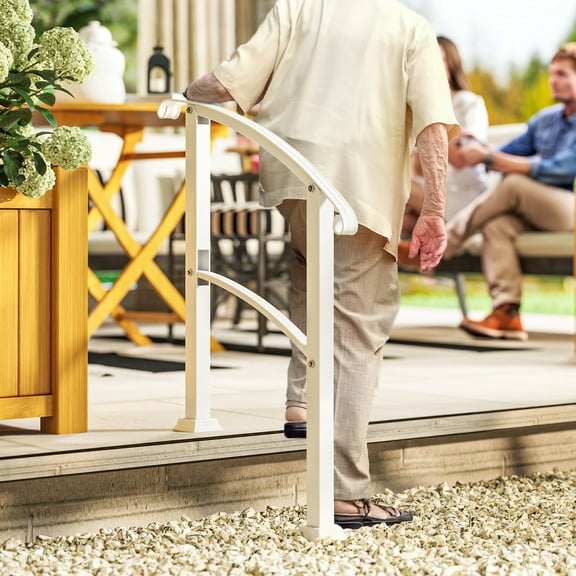 Outsunny 1-3 Step Handrails for Outdoor Steps, Outdoor Stair Railing with Installation Kit, Metal Handrail for Concrete Steps, Porch, Deck, White