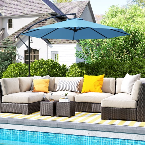 Outsunny 10' Cantilever Hanging Tilt Offset Patio Umbrella with UV & Water Fighting Material and Cross Base (Weight Not Included), Blue