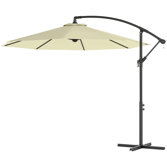 Outsunny 10‘ Cantilever Tilt Offset Patio Umbrella w/ UV & Water Safe Material & Cross Base (Weight Not Included) Beige