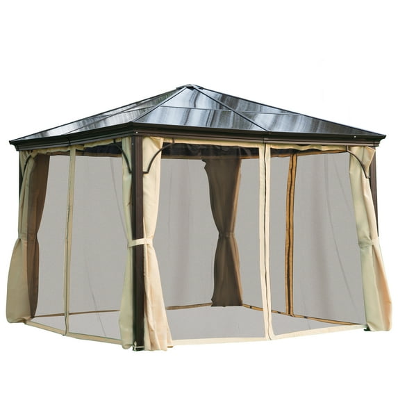 Outsunny 10' x 10' Aluminum Patio Gazebo Canopy w/ Polycarbonate Hardtop Roof