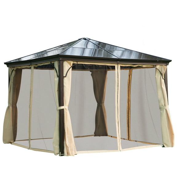 Outsunny 10' x 10' Aluminum Patio Gazebo Canopy w/ Polycarbonate Hardtop Roof