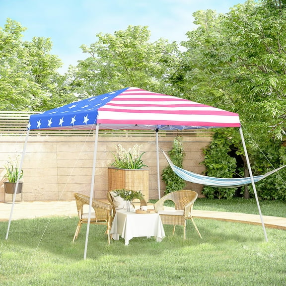 Outsunny 10' x 10' American Flag Pop Up Outdoor Canopy, Height Adjustable Portable UV Protection