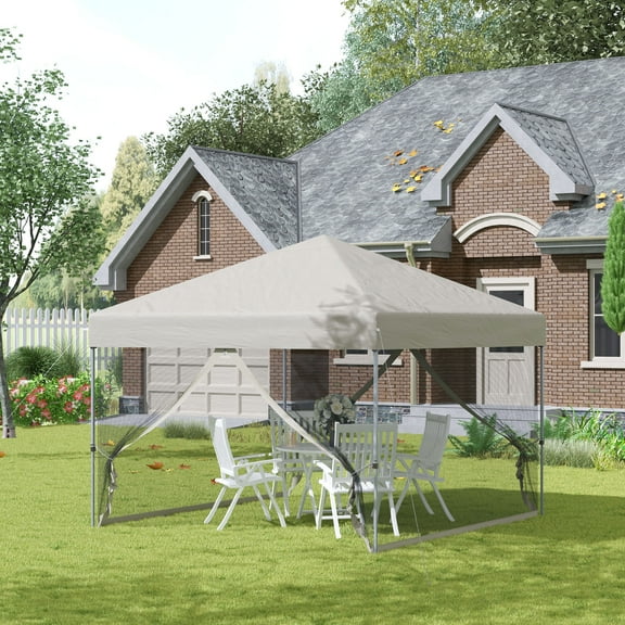 Outsunny 10' x 10' Beige Pop up Outdoor Canopies, Adjustable Height