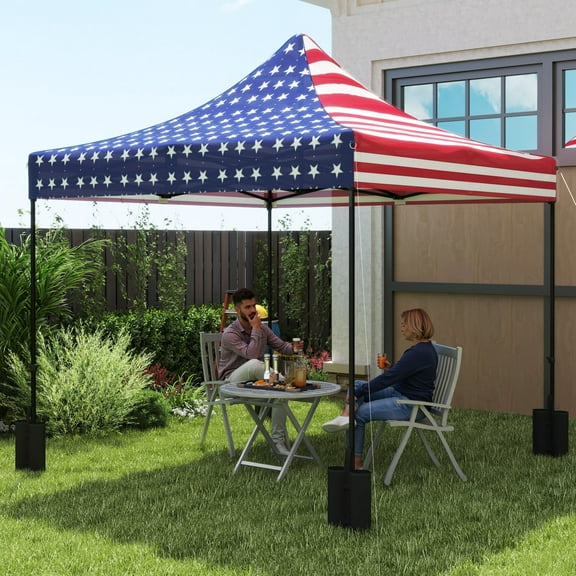 Outsunny 10' x 10' Canopy Cover with Weight Bags, UPF50+ Pop Up Canopy Replacement Top, American Flag