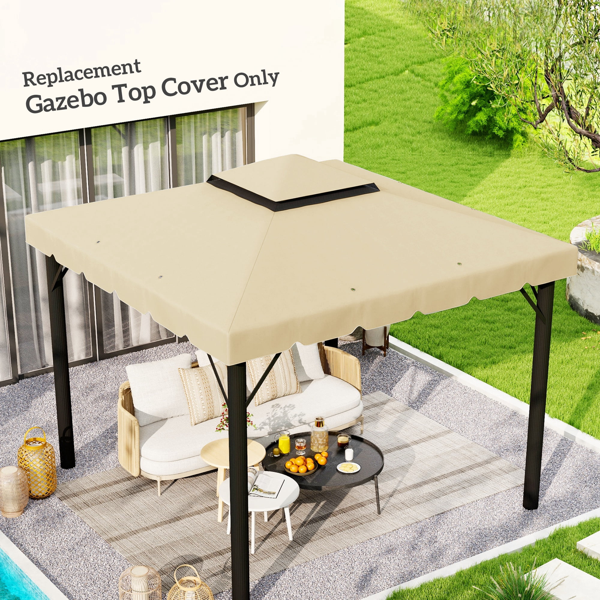 Outsunny 10' x 10' Gazebo Replacement Canopy, Double Roof Gazebo Top Cover (TOP ONLY), Beige