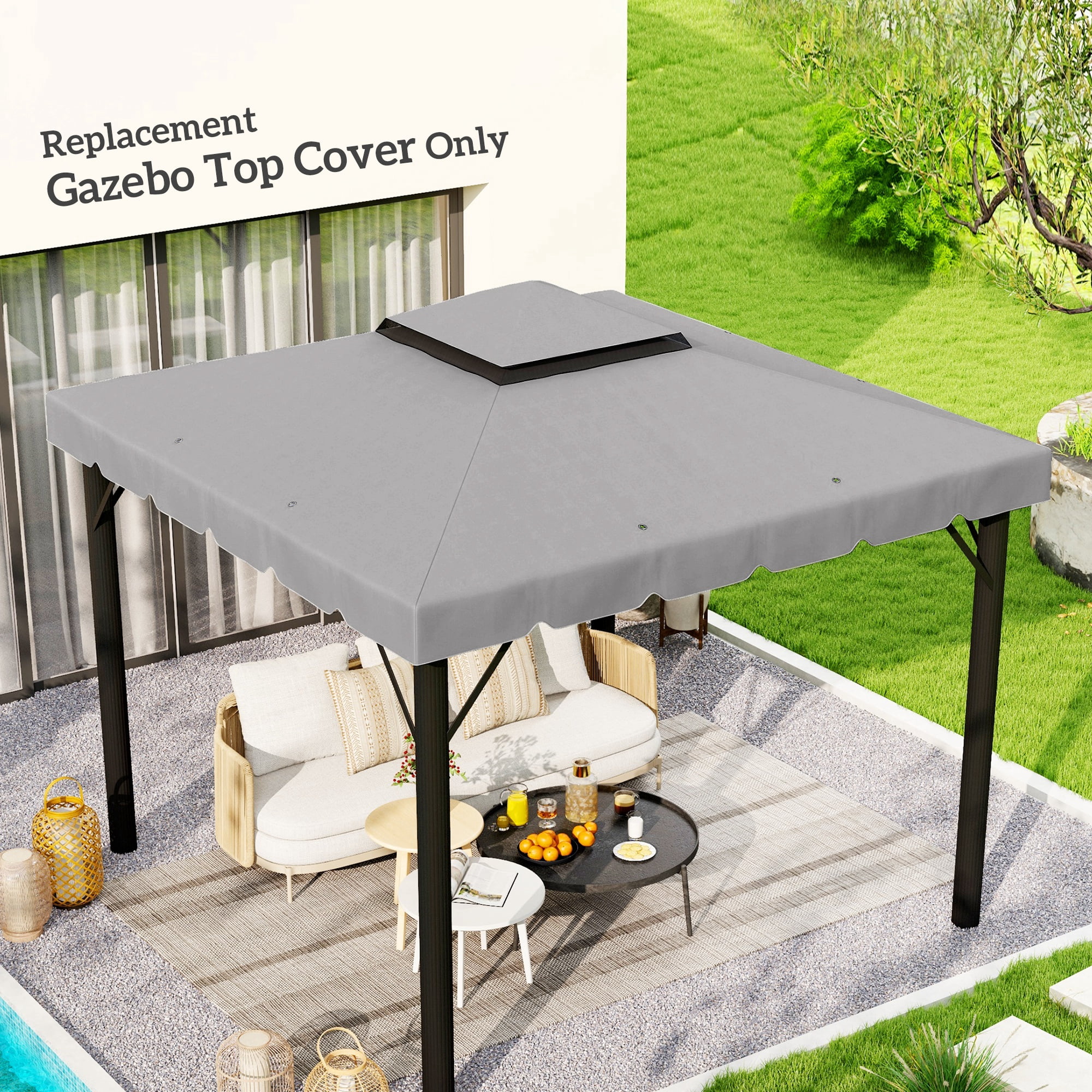 Outsunny 10' x 10' Gazebo Replacement Canopy, Double Roof Gazebo Top Cover (TOP ONLY), Light Gray