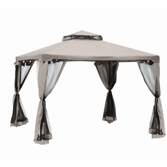 Outsunny 10‘ x 10‘ Gazebo Tent Canopy with Mosquito Netting SideWalls 2-Tier Vented Roof Fabric for Garden Lawn Backyard Taupe