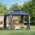 thumbnail image 1 of Outsunny 10' x 10' Hardtop Gazebo Canopy with Polycarbonate Roof, Aluminum Frame, Permanent Pavilion Outdoor Gazebo with Netting, for Patio, Garden, Backyard, Deck, Lawn, Gray, 1 of 11