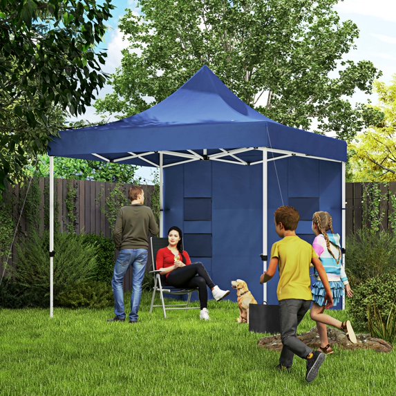 Outsunny 10' x 10' Heavy Duty Pop Up Canopy Tent with Sidewall, UPF50+ Instant Sun Shelter, Dark Blue