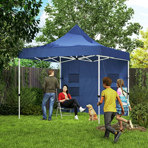 Outsunny 10' x 10' Heavy Duty Pop Up Canopy Tent with Sidewall, UPF50+ Instant Sun Shelter, Dark Blue