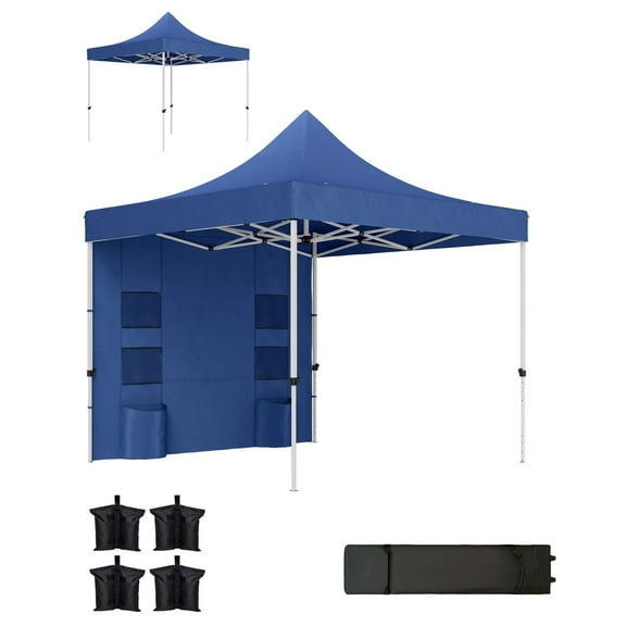 Outsunny 10‘ x 10‘ Heavy Duty Up Canopy Tent with Sidewall UPF50+ Instant Sun Shelter with Pockets Dark Blue