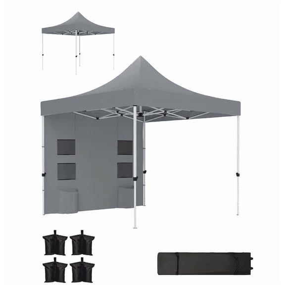 Outsunny 10‘ x 10‘ Heavy Duty Up Canopy Tent with Sidewall UPF50+ Instant Sun Shelter with Pockets Gray