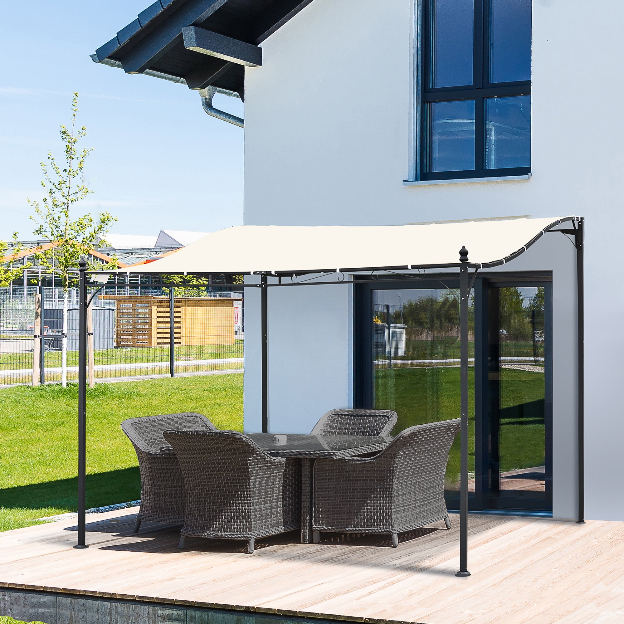Cream White 10' x 10' Steel Outdoor Pergola Gazebo