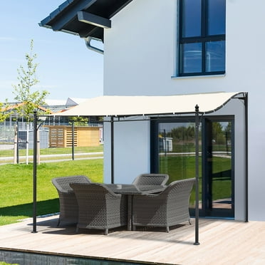 Outsunny 10' x 10' Outdoor Pergola Gazebo, Canopy w/ Drain Holes, Cream