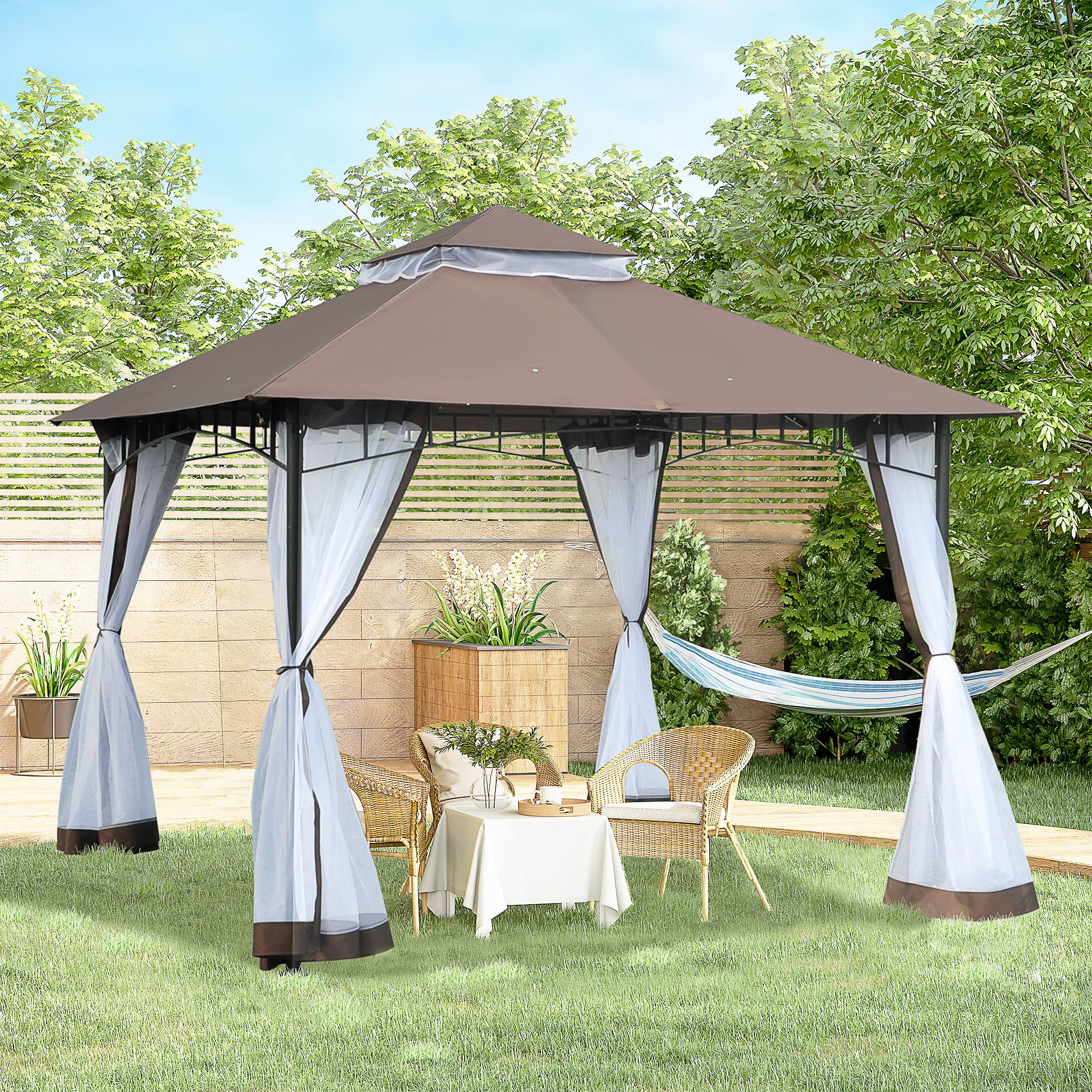 Outsunny 10' x 10' UV Protected Patio Gazebo with Mesh Netting ...