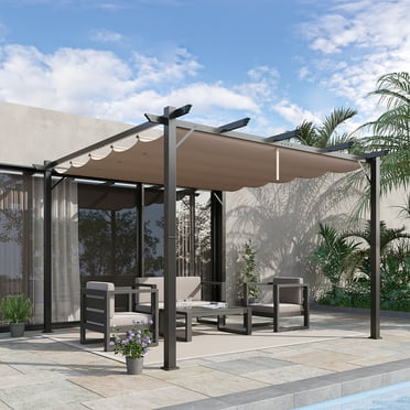 Outsunny 10' x 10' Pergola with Retractable Shade Canopy, Aluminum, Gray