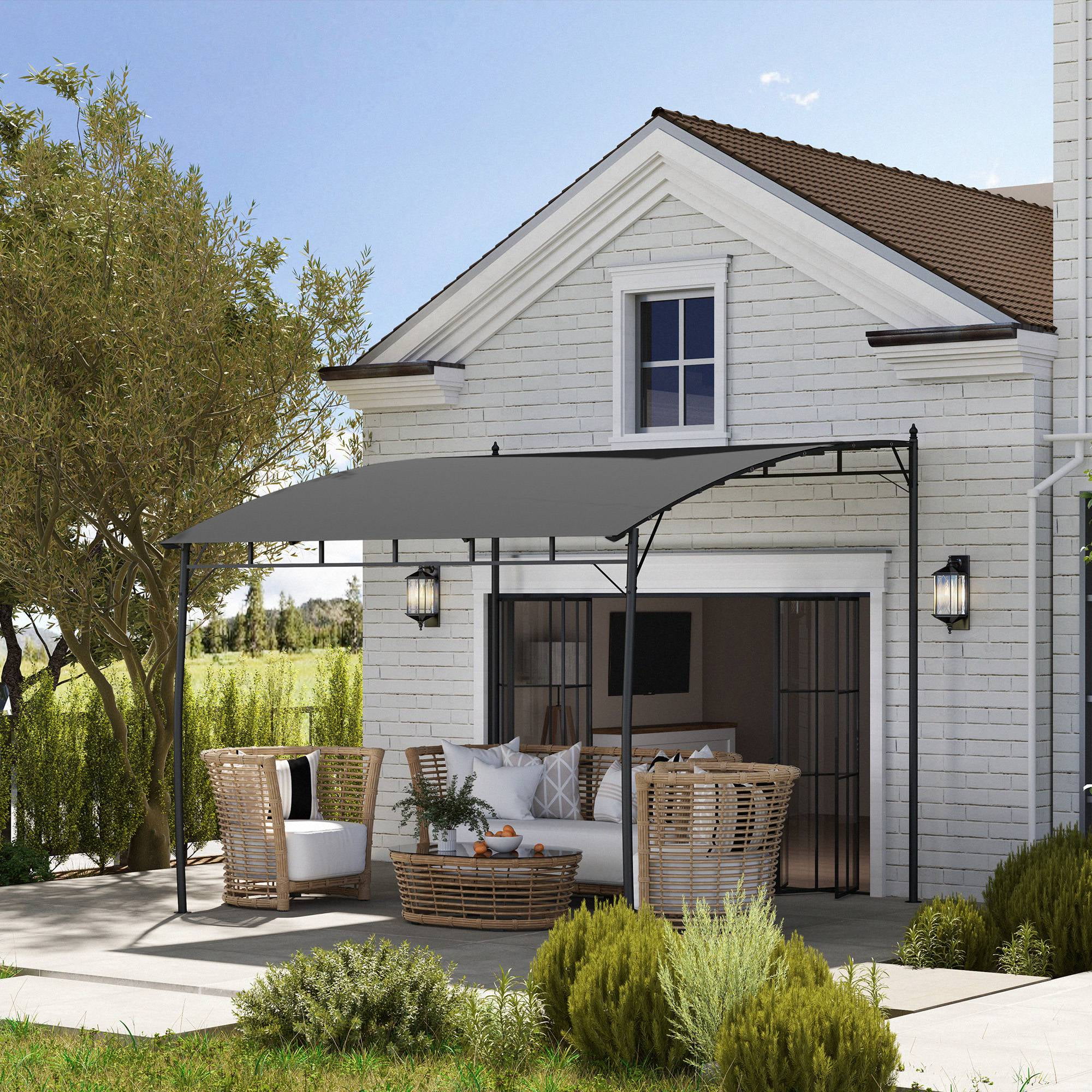Charcoal Gray Metal Frame Pergola with UV-Resistant Canopy