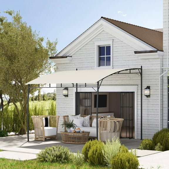 Outsunny 10' x 10' Pergola with UV-Resistant Canopy, Outdoor Sun Shade Shelter for Porch, Patio, Deck, Backyard, Cream