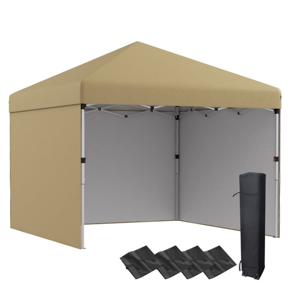 Outsunny 10' x 10' Pop Up Canopy Tent with 3 Sidewalls, Leg Weight Bags and Carry Bag, Height Adjustable, Instant Party Tent Event Shelter Gazebo for Garden, Patio, Beige