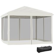 Outsunny 10 x 10 Pop Up Canopy Tent with Netting, Instant Gazebo, Ez up Screen House Room with Carry Bag, Height Adjustable, for Outdoor, Garden, Patio, Beige