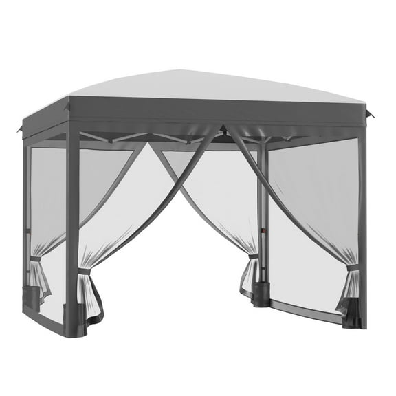 Outsunny 10' x 10' Pop Up Canopy Tent with Netting, Instant Sun Shelter, Tents for Parties, Height Adjustable, with Wheeled Carry Bag and 4 Sand Bags for Outdoor, Garden, Patio, Gray