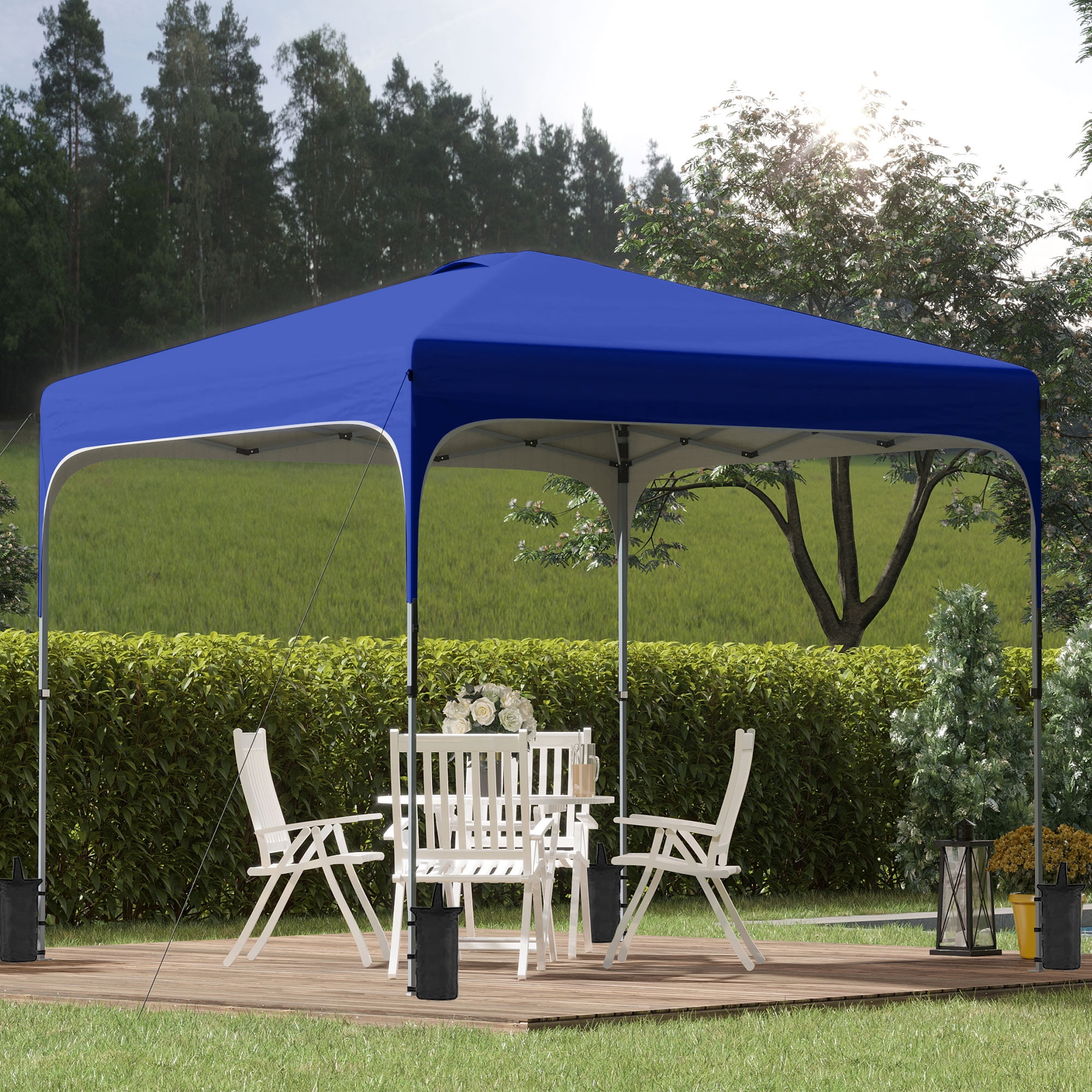 Outsunny 10' x 10' Pop Up Canopy Tent with Wheeled Carry Bag and 4 Sand Bags, Instant Sun Shelter, Tents for Parties, Height Adjustable, for Outdoor, Garden, Patio, Blue