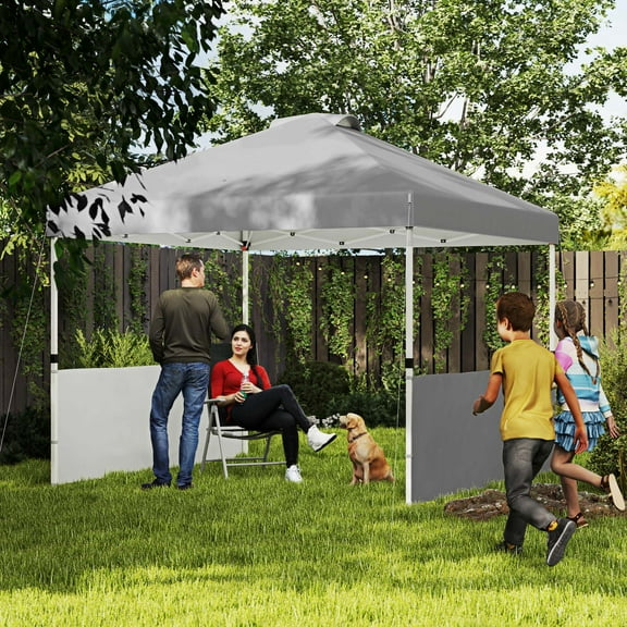 Outsunny 10' x 10' Pop Up Canopy Tent with 2 Half Sidewalls, UV50+ Height Adjustable Instant Sun Shelter with Wheeled Carry Bag, Dark Gray