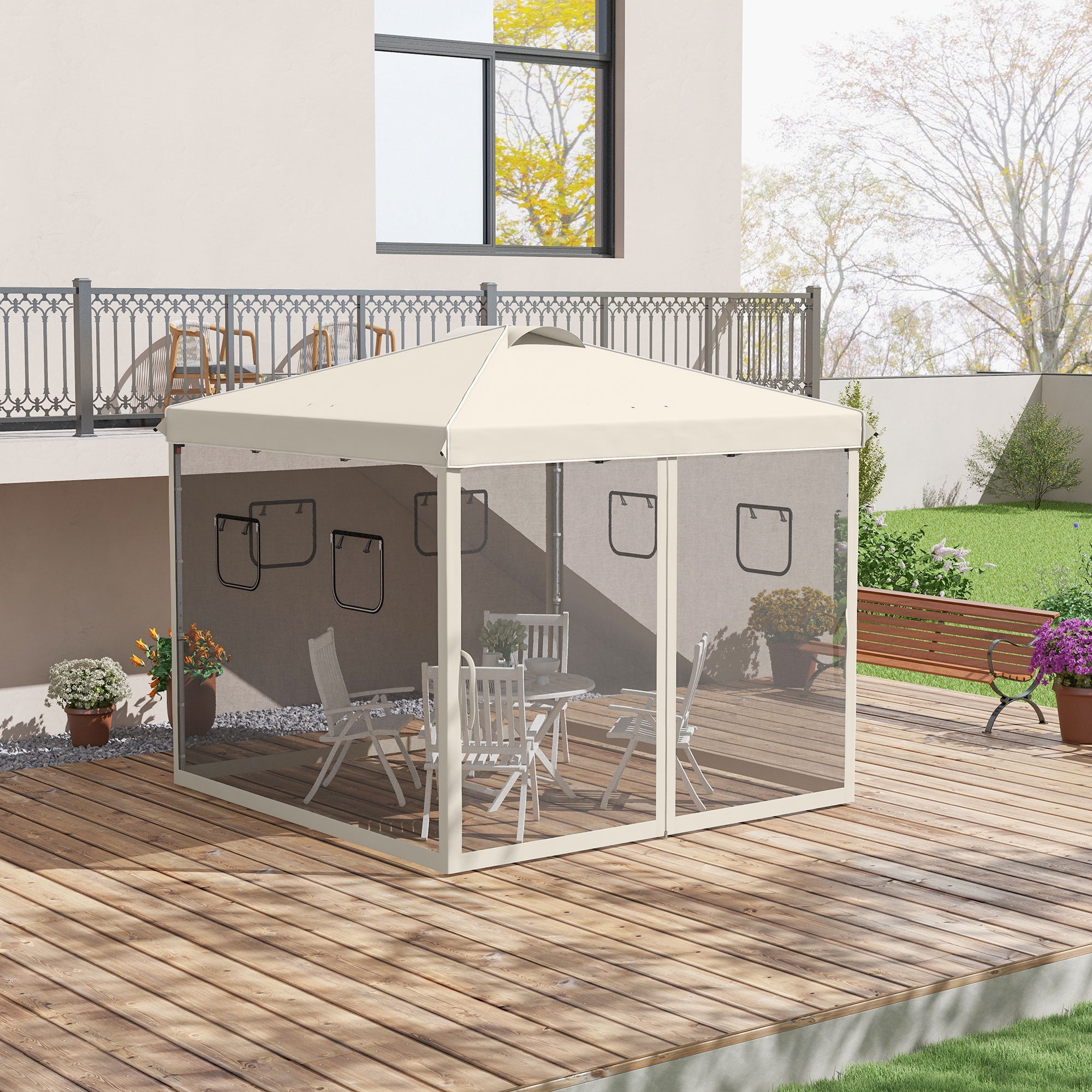 Beige 10' x 10' Pop Up Canopy Tent with Mesh Curtains
