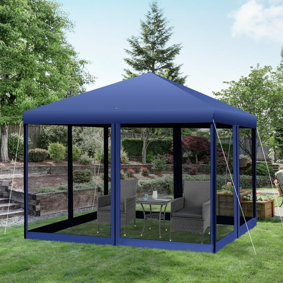 Outsunny 10' x 10' Pop Up Canopy Tent with Removable Mesh Netting, Easy Setup Design, Height Adjustable Party Event Shelter with Storage Bag, Blue