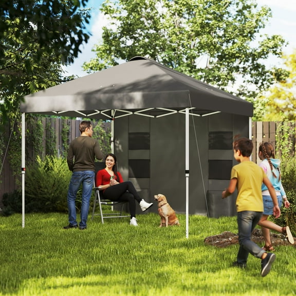 Outsunny 10' x 10' Pop Up Canopy Tent with Sidewall, Instant Sun Shelter with Storage Pockets, Height Adjustable, Dark Gray