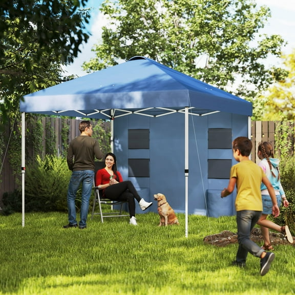 Outsunny 10' x 10' Pop Up Canopy Tent with Sidewall, Instant Sun Shelter with Storage Pockets, Height Adjustable, Sea Blue