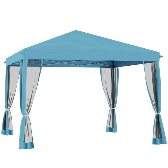 Outsunny 10' x 10' Pop Up Canopy with 4 Removable Sidewalls, Light Blue
