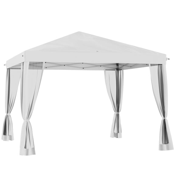 Outsunny 10‘ x 10‘ Pop-Up Outdoor Canopy with Sidewalls & Mesh Walls  Instant Setup  Cream White  for Events & Patio