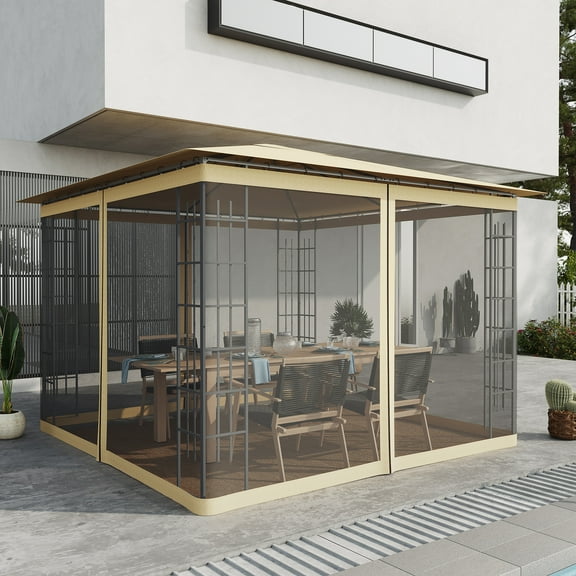 Outsunny 10' x 10' Replacement Mesh Sidewall Netting for Patio Gazebos and Canopy Tents with Zippers (Sidewall Only), Beige